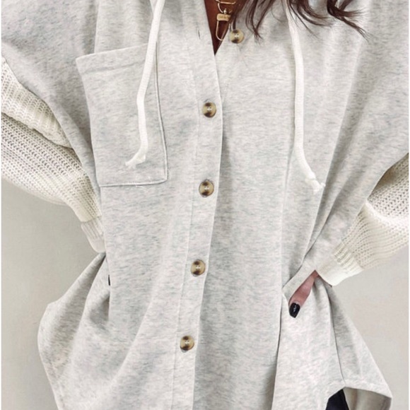 Y2K Jersey Sweater Sleeve Gray Button Up Knitted Long Sleeve - Picture 4 of 14